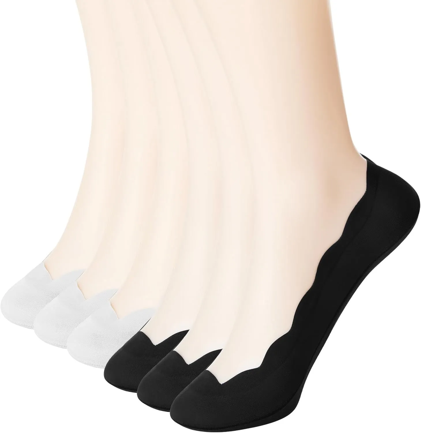 Women's No Show Socks - 6 Pack Anti-Slip Liner Flat Invisible Boat Seamless Footies