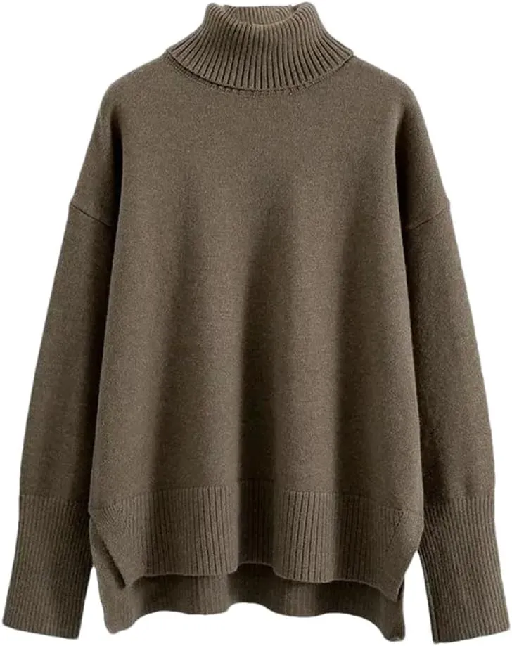 Women's Oversized Cashmere Turtleneck Sweater Chic Loose Fit Knit Pullover Thick Warm Casual Top