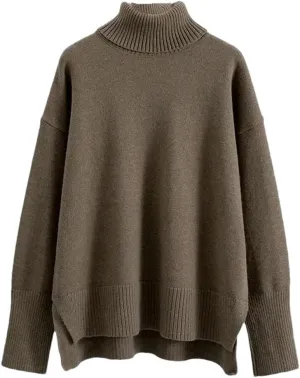 Women's Oversized Cashmere Turtleneck Sweater Chic Loose Fit Knit Pullover Thick Warm Casual Top