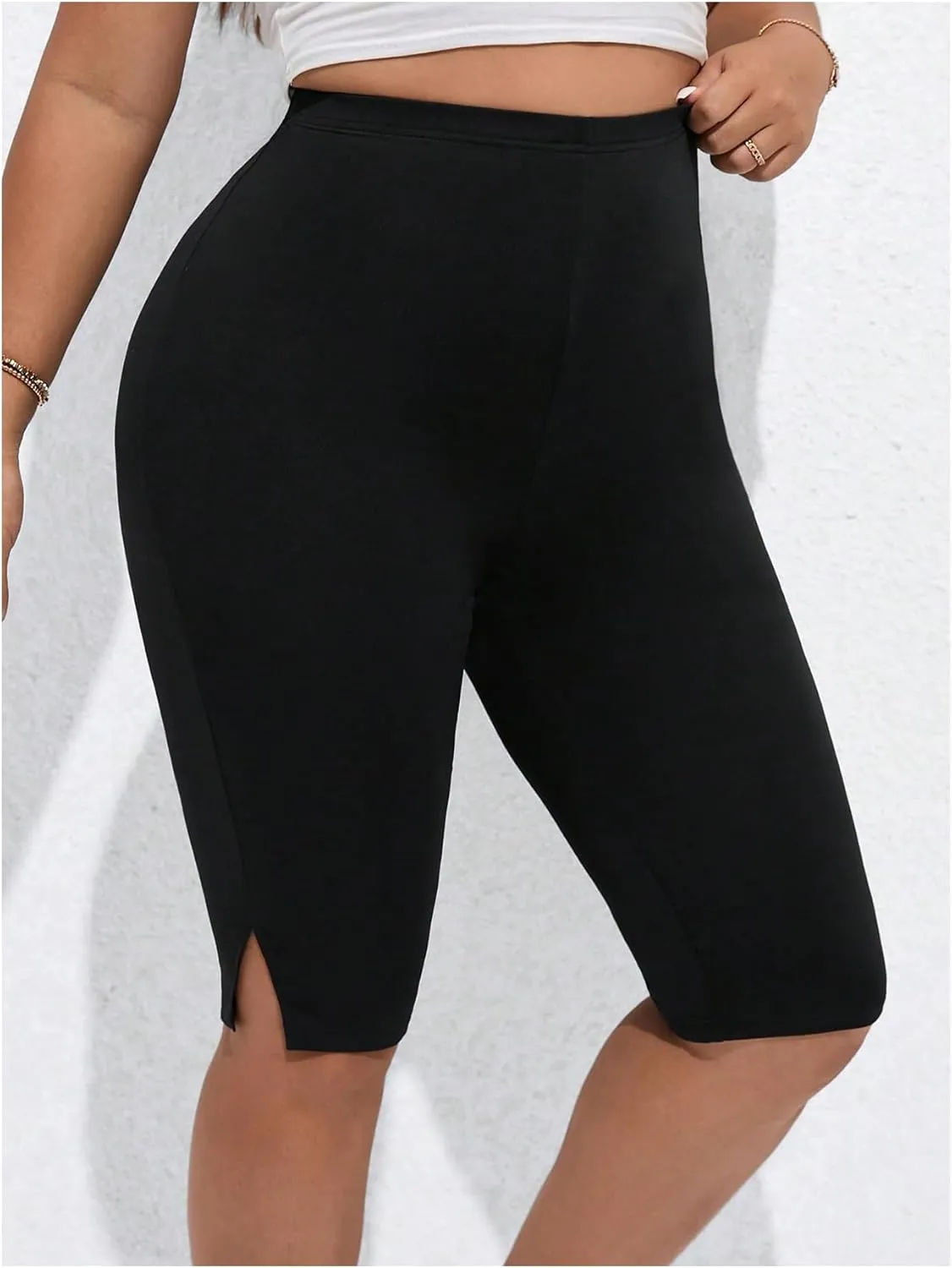 Women's Plus Size Split Biker Shorts High Waisted Skinny Workout Leggings Sports Bermuda Shorts