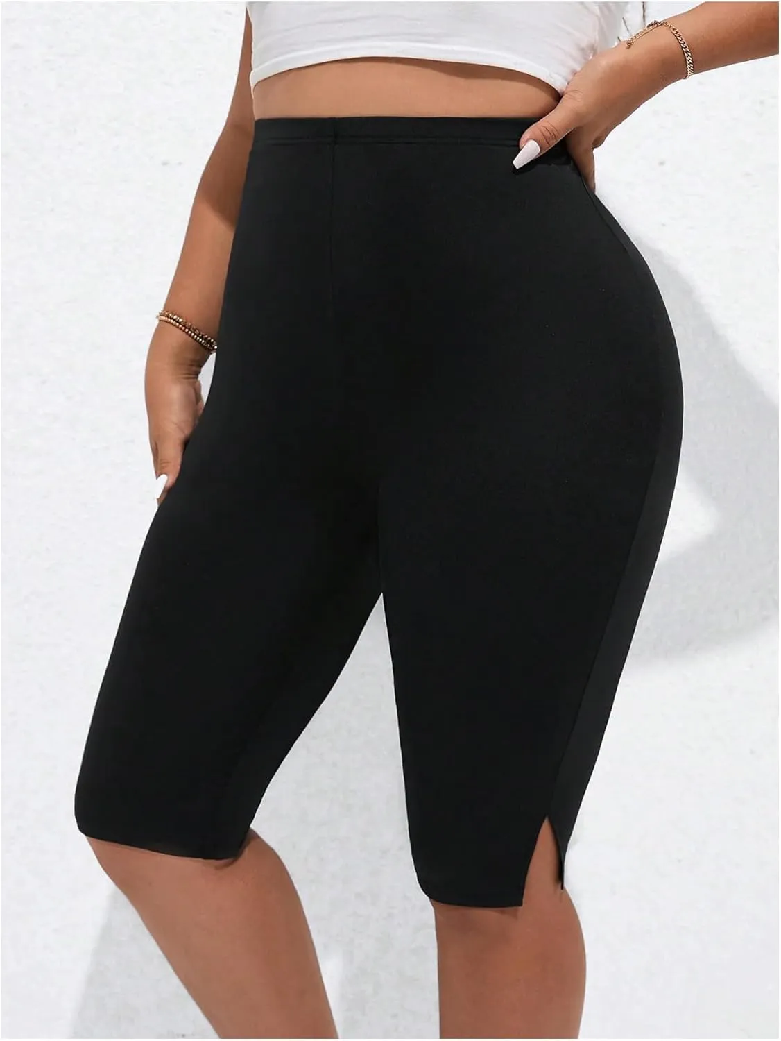 Women's Plus Size Split Biker Shorts High Waisted Skinny Workout Leggings Sports Bermuda Shorts