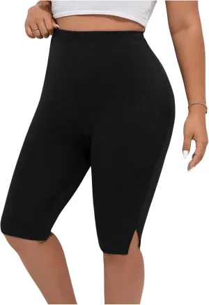Women's Plus Size Split Biker Shorts High Waisted Skinny Workout Leggings Sports Bermuda Shorts