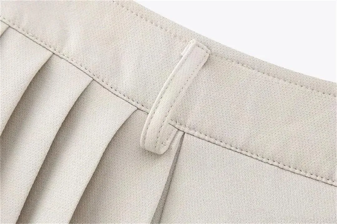 Women's Retro High Waist Casual Pleated Splicing Mini Skirt