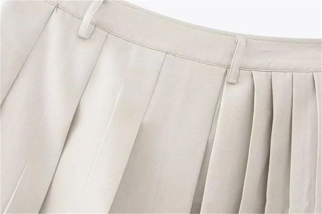 Women's Retro High Waist Casual Pleated Splicing Mini Skirt