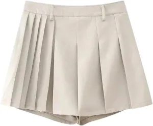 Women's Retro High Waist Casual Pleated Splicing Mini Skirt