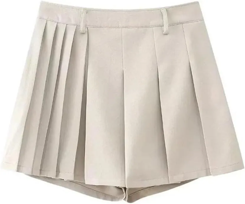Women's Retro High Waist Casual Pleated Splicing Mini Skirt