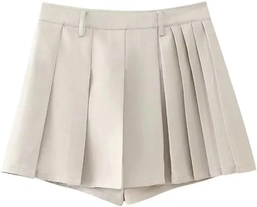 Women's Retro High Waist Casual Pleated Splicing Mini Skirt