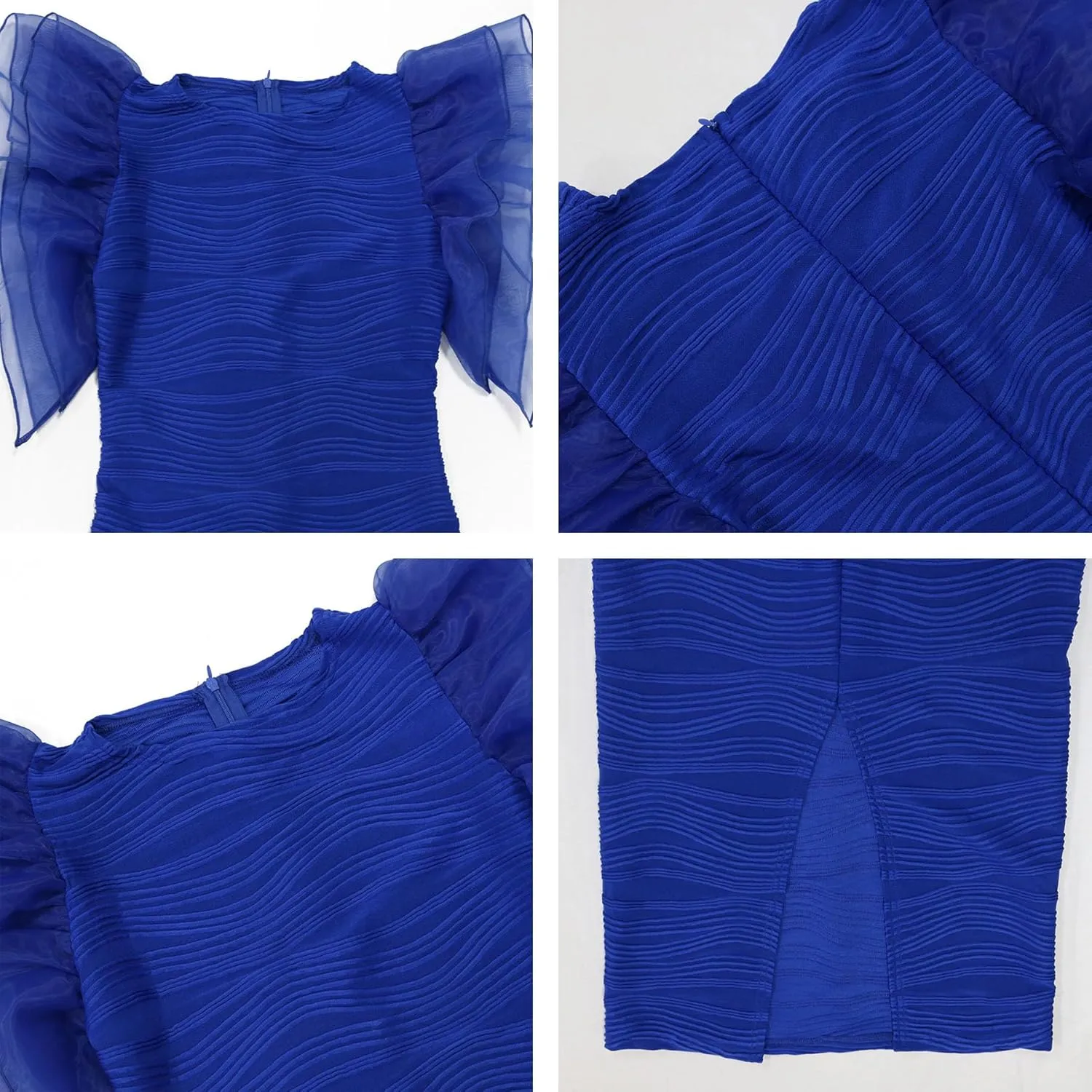 Women's Ruffle Sleeve Bodycon Midi Dress Solid Color Short Sleeve Cocktail Party Mermaid Dress for Wedding Guest