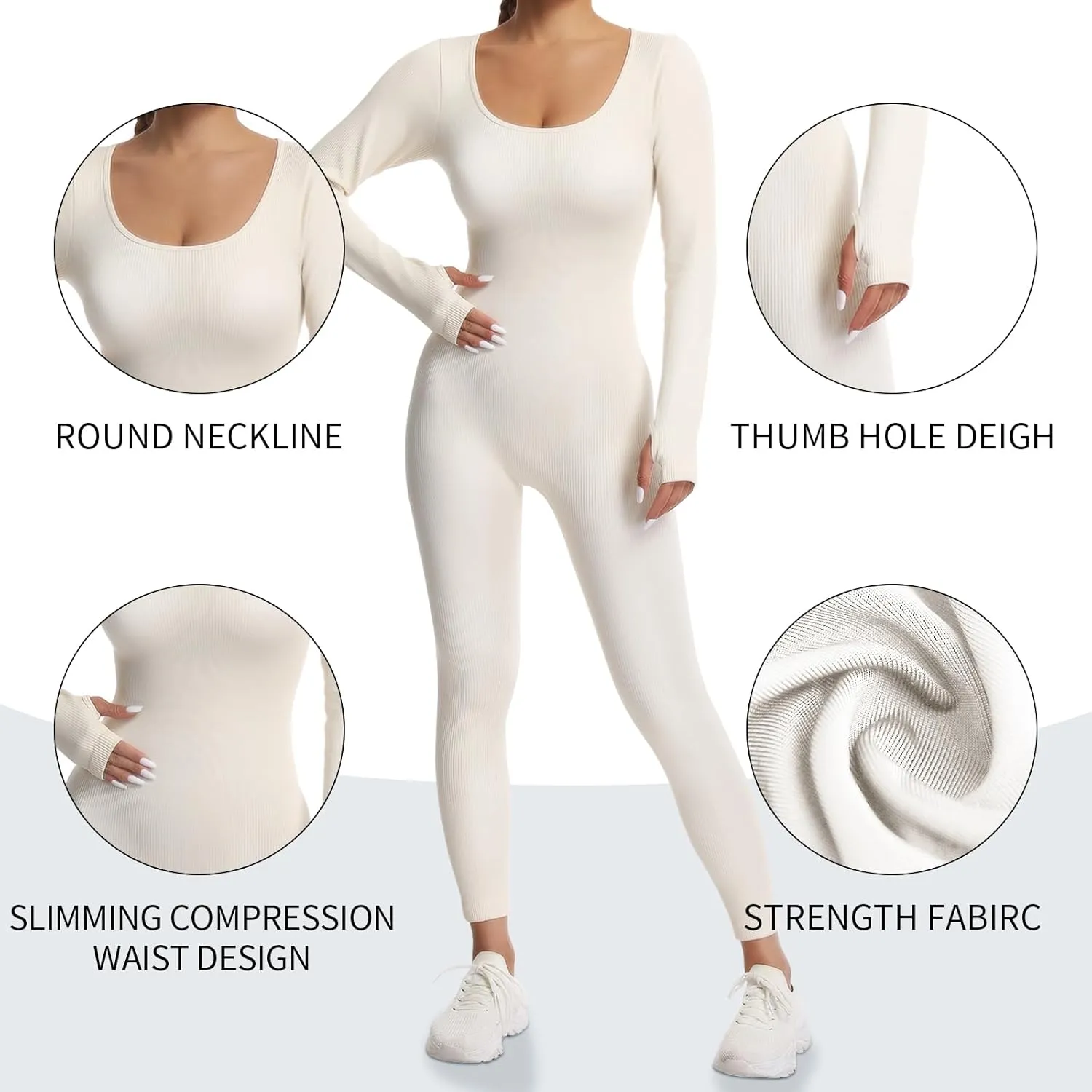 Women's Seamless Ribbed Jumpsuit – Tummy Control, High Stretch Bodysuit, Stylish Square Neck, Non-See-Through
