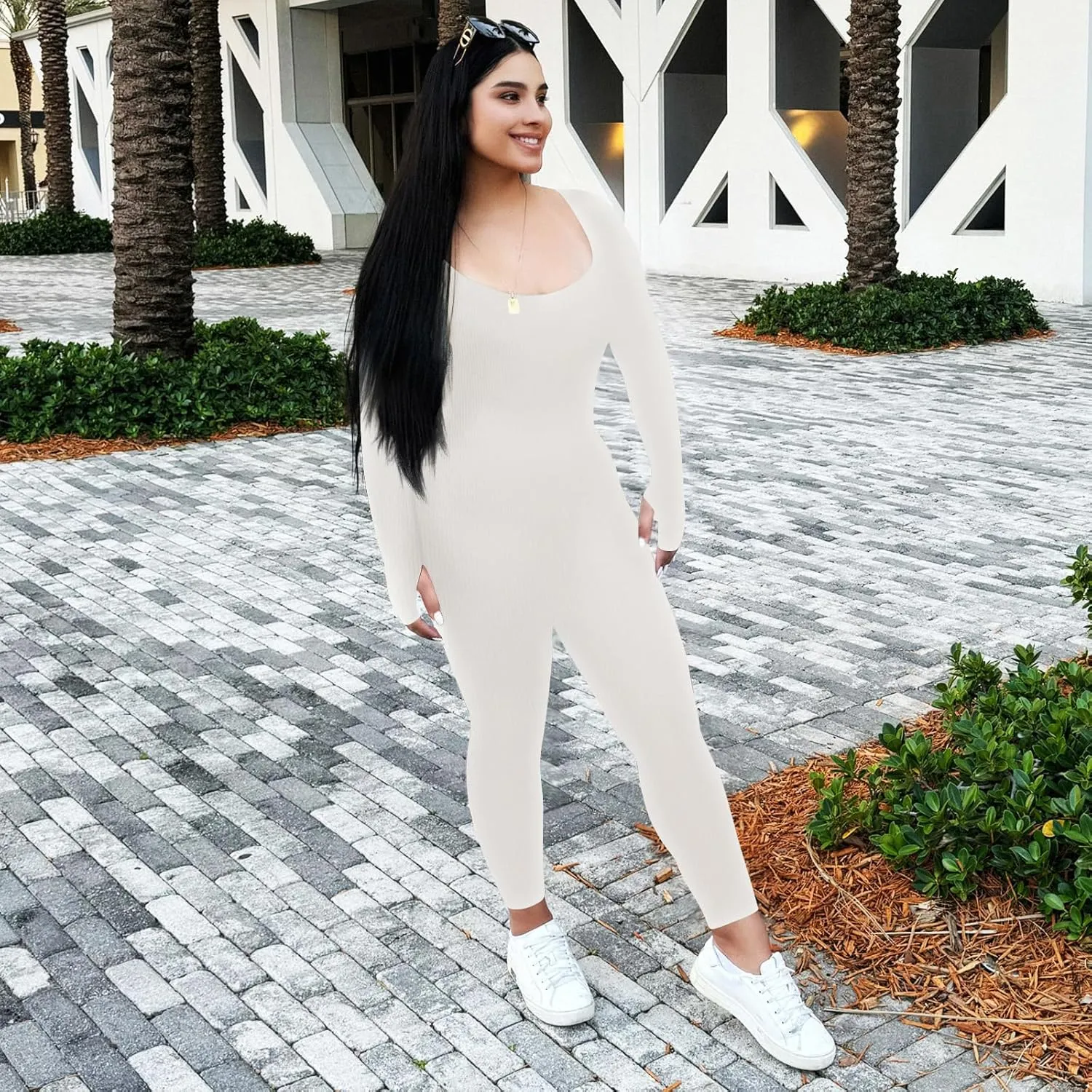 Women's Seamless Ribbed Jumpsuit – Tummy Control, High Stretch Bodysuit, Stylish Square Neck, Non-See-Through