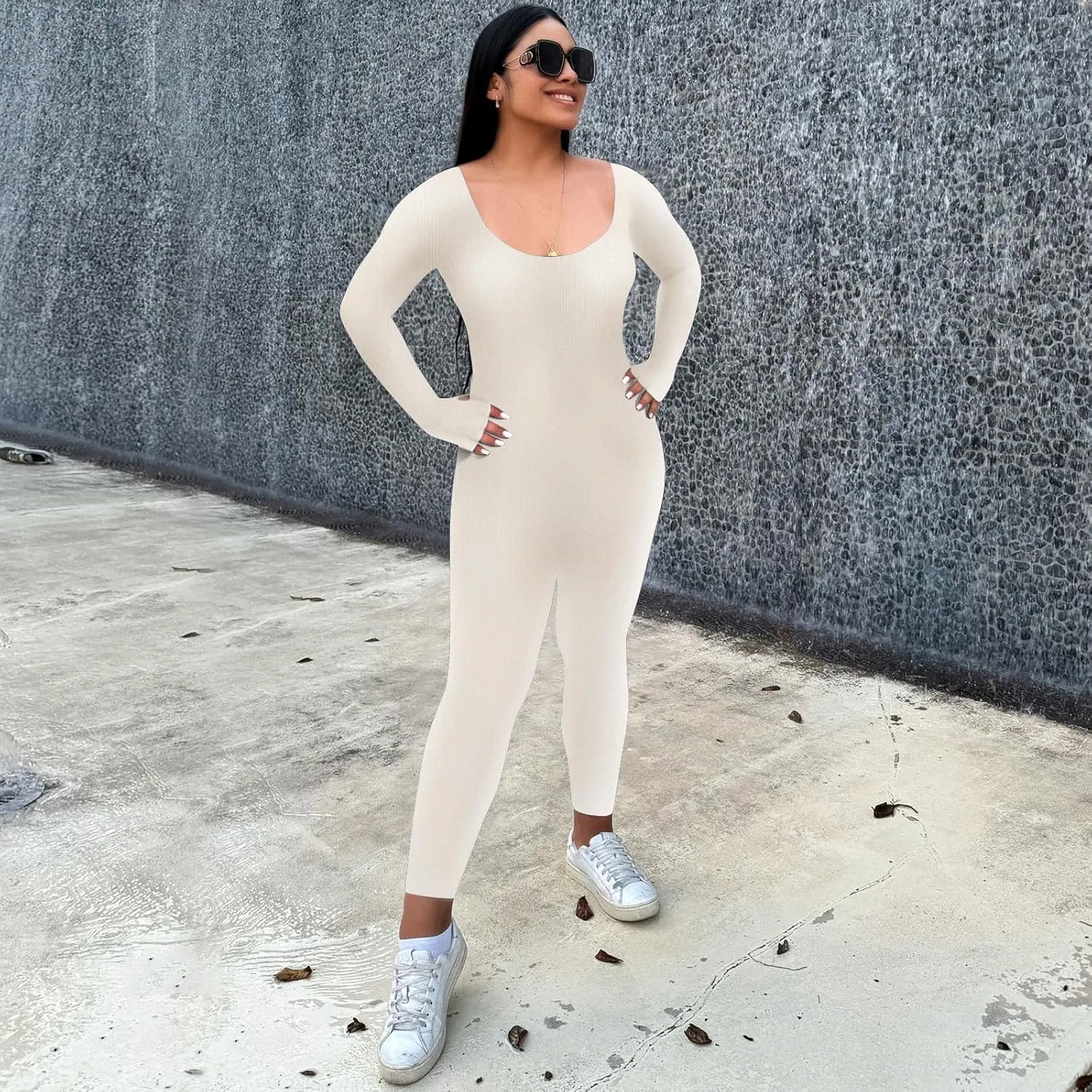 Women's Seamless Ribbed Jumpsuit – Tummy Control, High Stretch Bodysuit, Stylish Square Neck, Non-See-Through