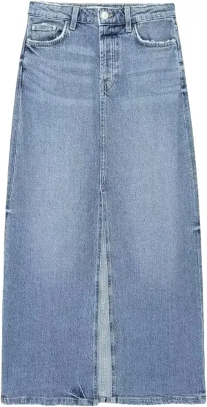 Women's Solid Streetwear Cargo Denim Skirts Summer High Waist Slit Jean Midi Skirts