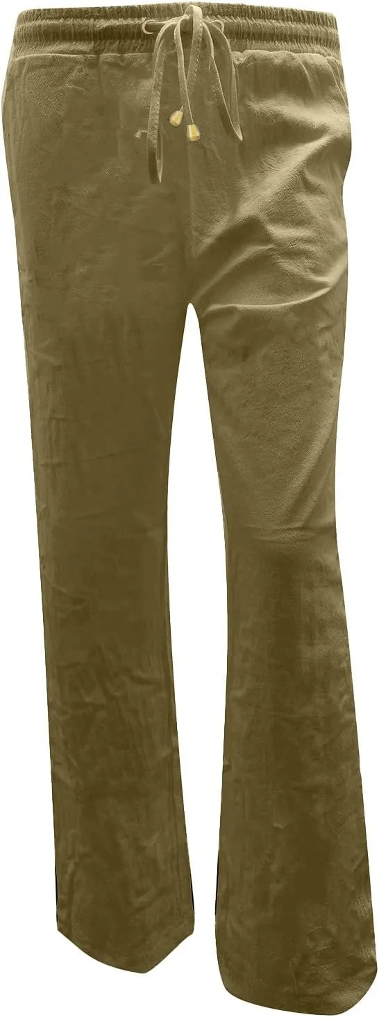 Womens Straight Leg Linen Pants 2025 Trendy Elastic High Waist Yoga Pants Sweatpants Comfy Loose Casual Beach Pants