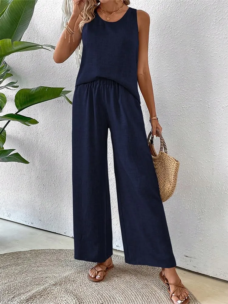 Womens Summer Beach Vacation Clothes Travel Cruise Resort Wear Casual Tank Tops Pants Sets 2 Piece outfits