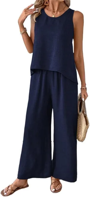 Womens Summer Beach Vacation Clothes Travel Cruise Resort Wear Casual Tank Tops Pants Sets 2 Piece outfits