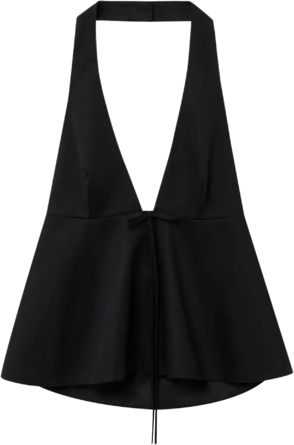 Women's Summer Sexy Deep V Neck Halter Tops Striped Tie Backless Sleeveless Peplum Crop Top