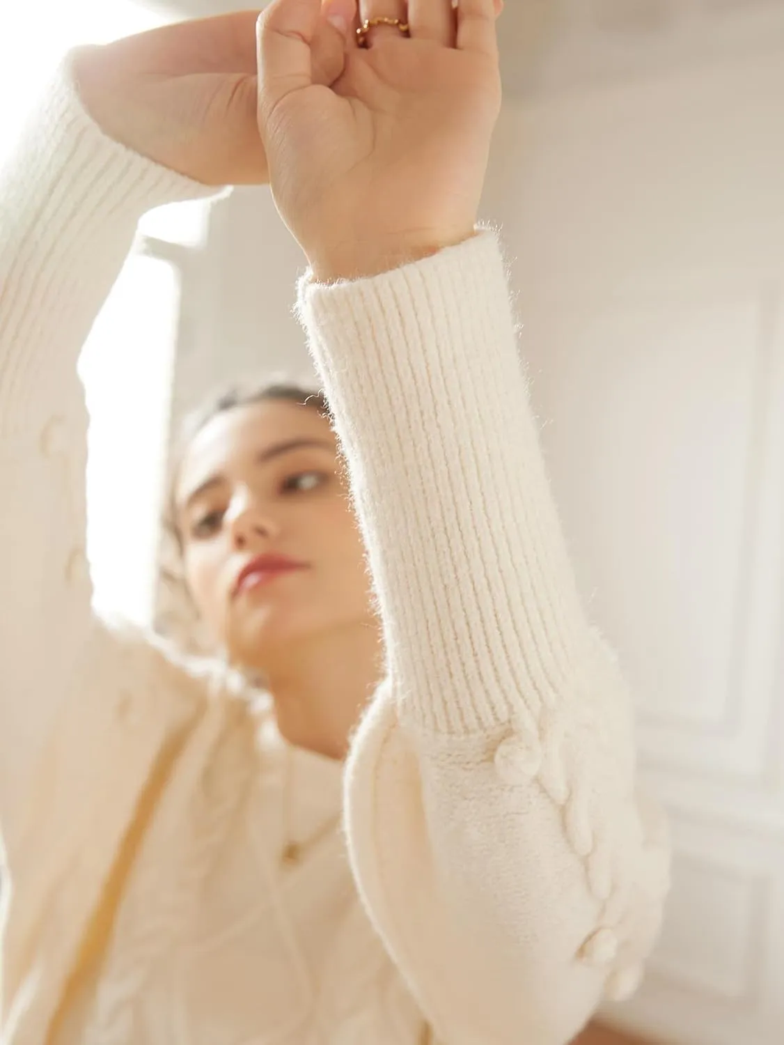 Women's Sweater Drop Shoulder Cable Knit Sweater Sweater for Women (Color : Apricot, Size : Medium)