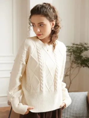 Women's Sweater Drop Shoulder Cable Knit Sweater Sweater for Women (Color : Apricot, Size : Medium)