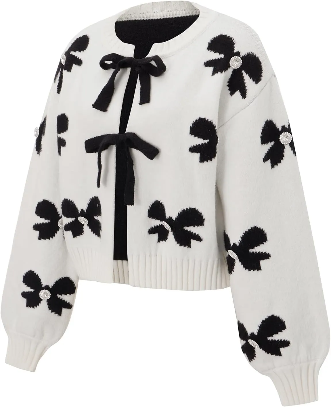 Women's Tie Front Bow Cardigan Sweaters Long Sleeve Chunky Knit Cardigan Trendy Sweater Coats Loose Knit Outerwear