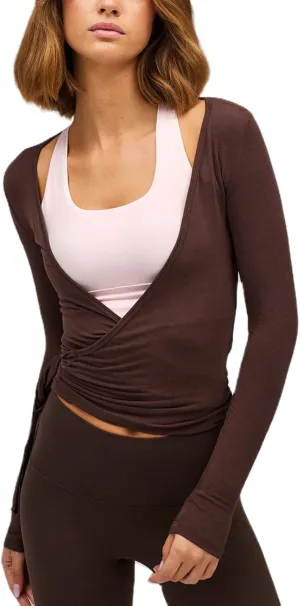 Women's Tie Wrap Top Sexy Deep V Neck Tie Front Long Sleeve Tops Casual Slim Fit Yoga Shirts Workout T Shirts