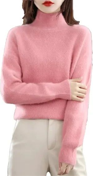 Women's Turtleneck Oversized Cashmere Sweater Thicken Knitted Pullover Loose Warm Basic Shirt