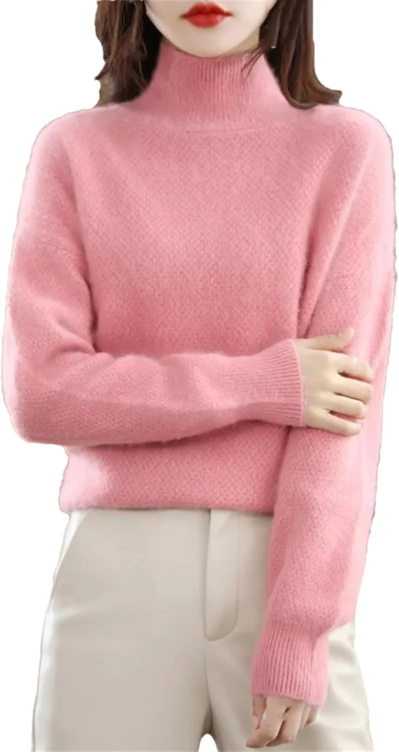 Women's Turtleneck Oversized Cashmere Sweater Thicken Knitted Pullover Loose Warm Basic Shirt
