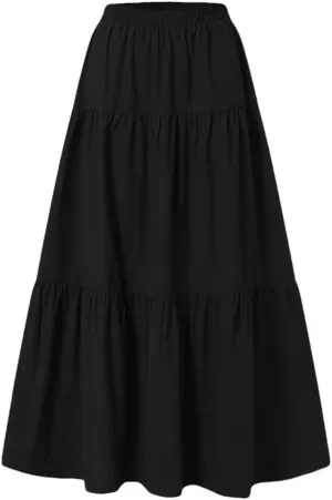 Womens Vintage Casual Pleated Skirt Harajuku Fashion High Waist Beach Party Long Skirt