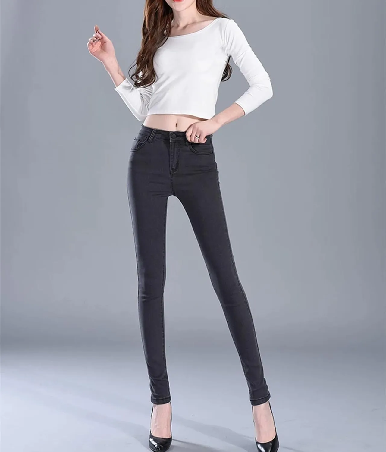 Womens Vintage Wide Leg Jeans Loose High Waist Trousers Stretch Skinny Casual Pencil Pants