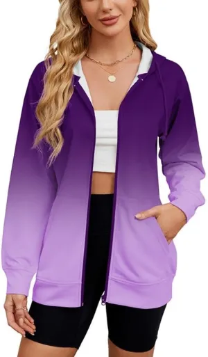 Women's Zip Up Hoodies Long Sleeve Sweatshirts Fall Outfits Casual Oversized Full Zip Hooded Jacket 2025 Fashion