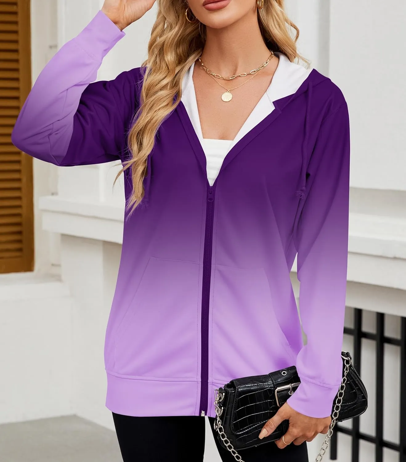Women's Zip Up Hoodies Long Sleeve Sweatshirts Fall Outfits Casual Oversized Full Zip Hooded Jacket 2025 Fashion