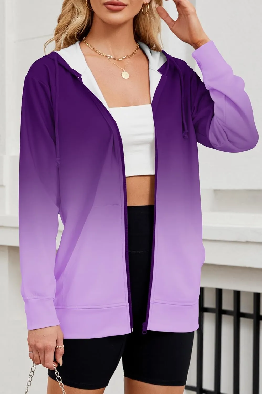 Women's Zip Up Hoodies Long Sleeve Sweatshirts Fall Outfits Casual Oversized Full Zip Hooded Jacket 2025 Fashion