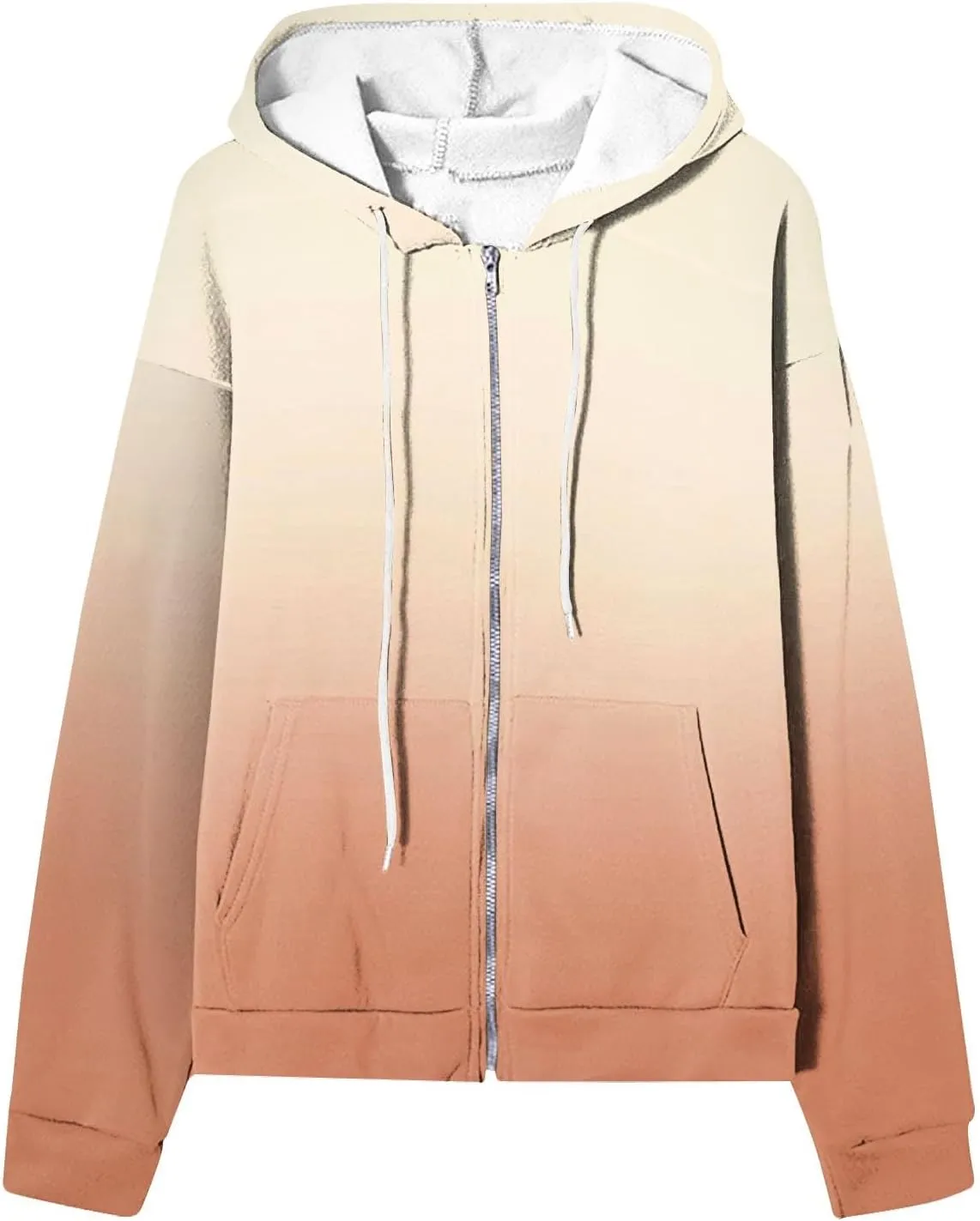 Womens Zip Up Hoodies Sherpa Lined Fleece Thermal Jacket Full Zip Long Sleeve Sweatshirts Gradient Color Shirts Coat