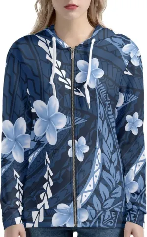 Women's Zip Up Samoa Tapa Polynesian Tribal Hoodies Jacket Samoan Puletasi Drawstring Long Sleeve Sweatshirt
