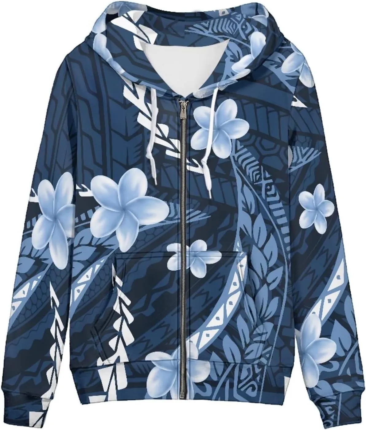 Women's Zip Up Samoa Tapa Polynesian Tribal Hoodies Jacket Samoan Puletasi Drawstring Long Sleeve Sweatshirt