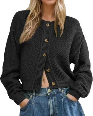 Wowcarbazole Womens Open Front Cardigan Sweaters Long Sleeve Button Down Knit Jackets Coat Cropped Cute Tops Fall Outerwear
