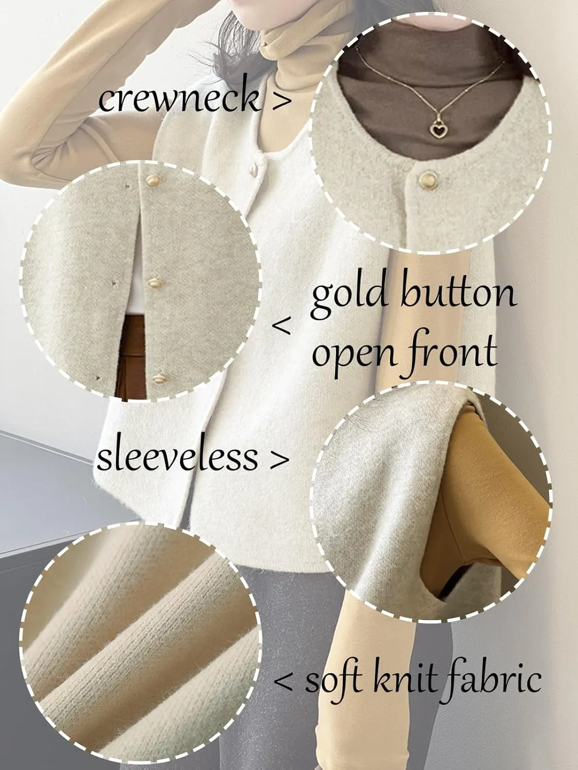 Wowcarbazole Women's Sweater Vest Sleeveless Cropped Button Down Cardigan Vests Casual Trendy Crewneck Knit Tank Tops