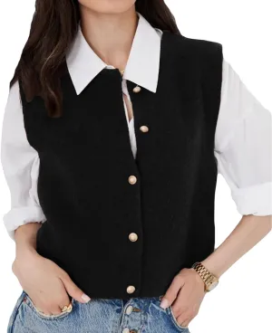 Wowcarbazole Women's Sweater Vest Sleeveless Cropped Button Down Cardigan Vests Casual Trendy Crewneck Knit Tank Tops