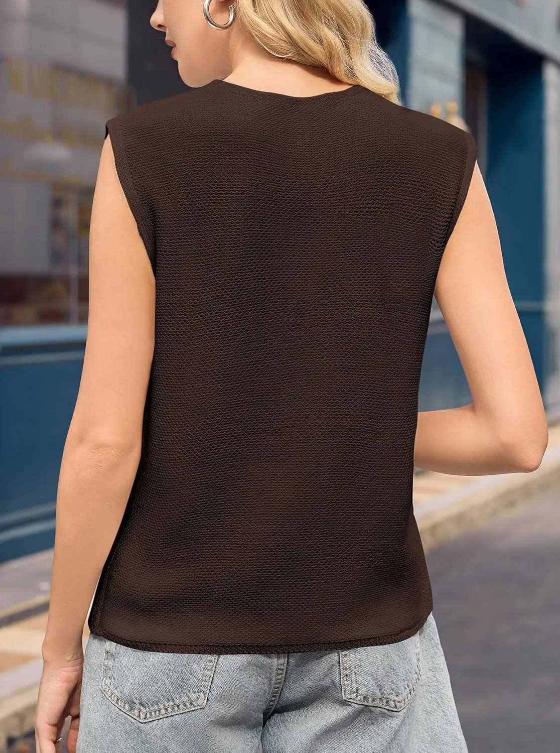 Yousify Women’s Tie Front Sweater Vest 2025 Summer Sleeveless Crochet Knit Tops Lightweight Cardigan Sweaters Outfits