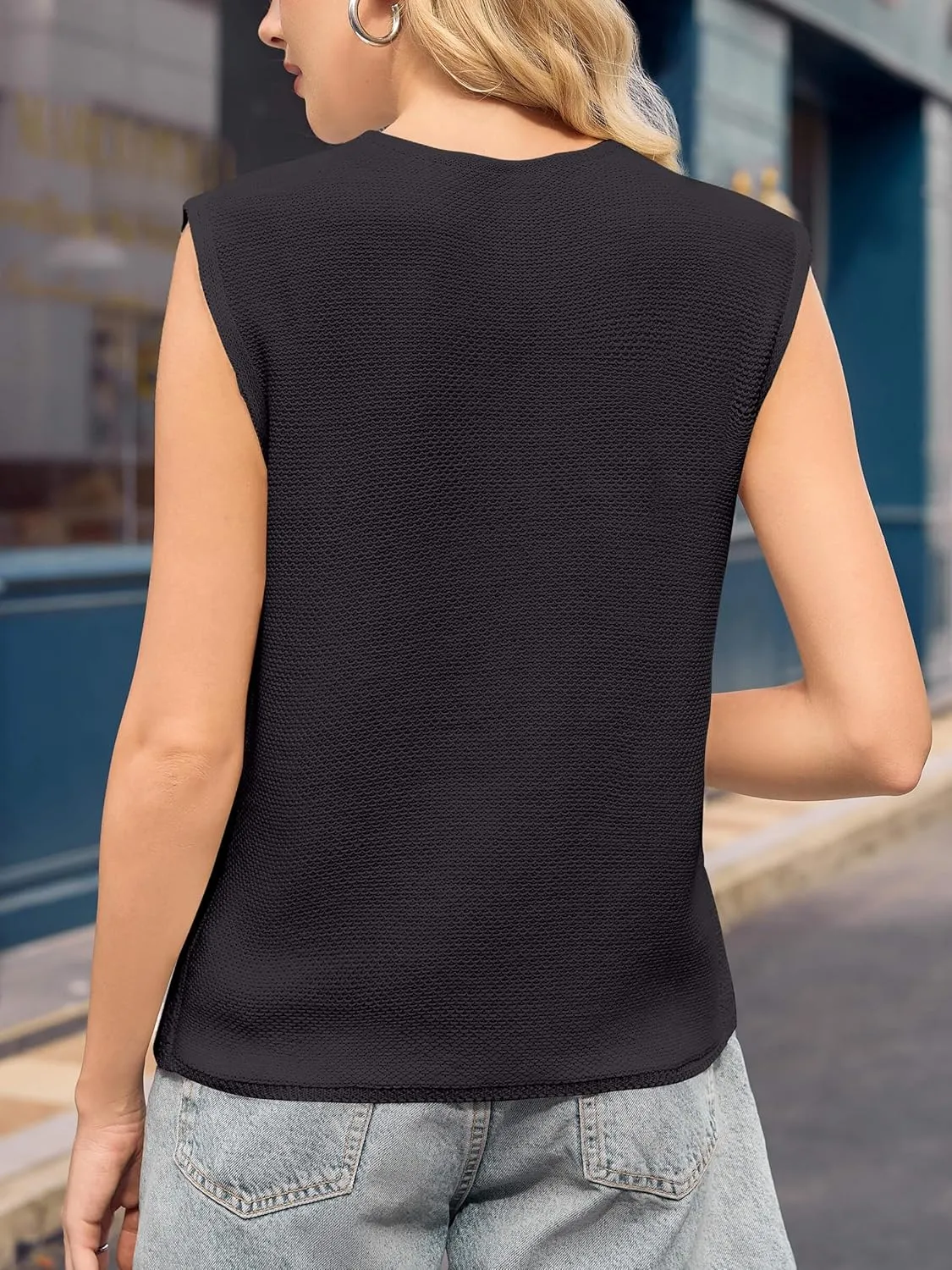 Yousify Women’s Tie Front Sweater Vest 2025 Summer Sleeveless Crochet Knit Tops Lightweight Cardigan Sweaters Outfits