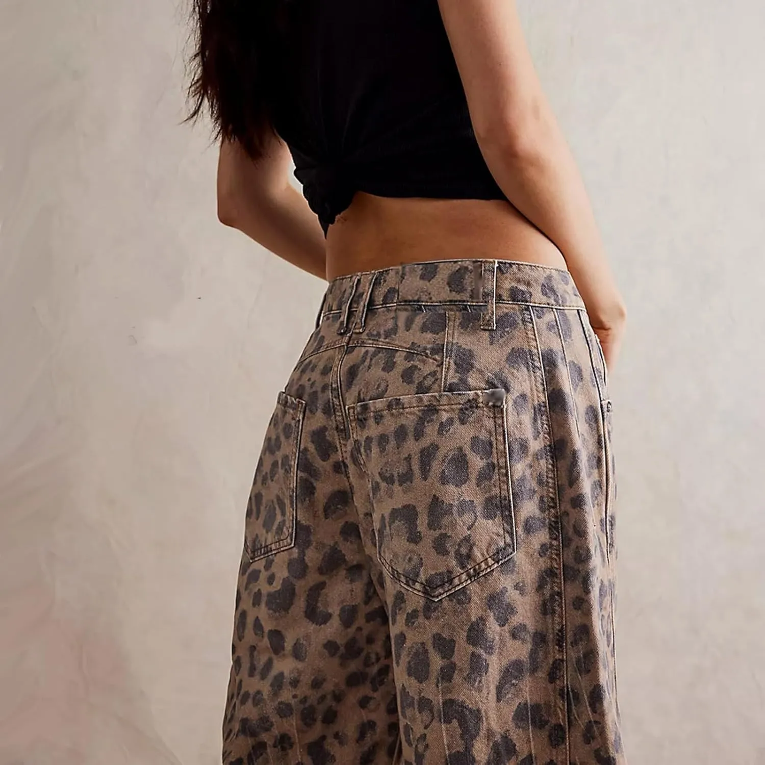 YSW Cheetah Barrel Jeans Women Leopard Print Jean Y2k Mid Rise Baggy Boyfriend Wide Leg Ankle Boho Pants