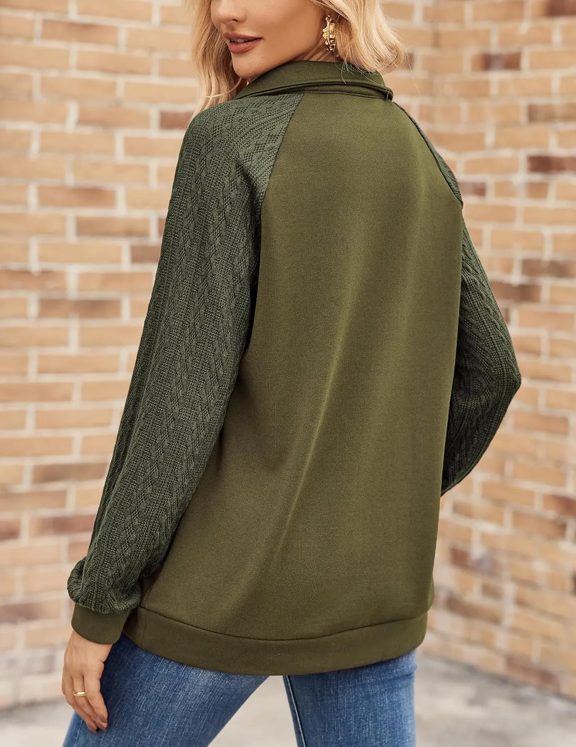 Zeagoo Women Sweatshrits Quarter Zip Pullover Lightweight Sweatshirt Casual Cable Knit Sleeve Hoodies Loose Outfits Clothes