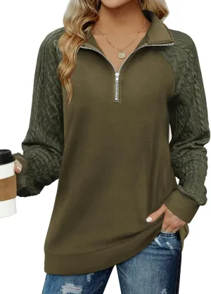 Zeagoo Women Sweatshrits Quarter Zip Pullover Lightweight Sweatshirt Casual Cable Knit Sleeve Hoodies Loose Outfits Clothes