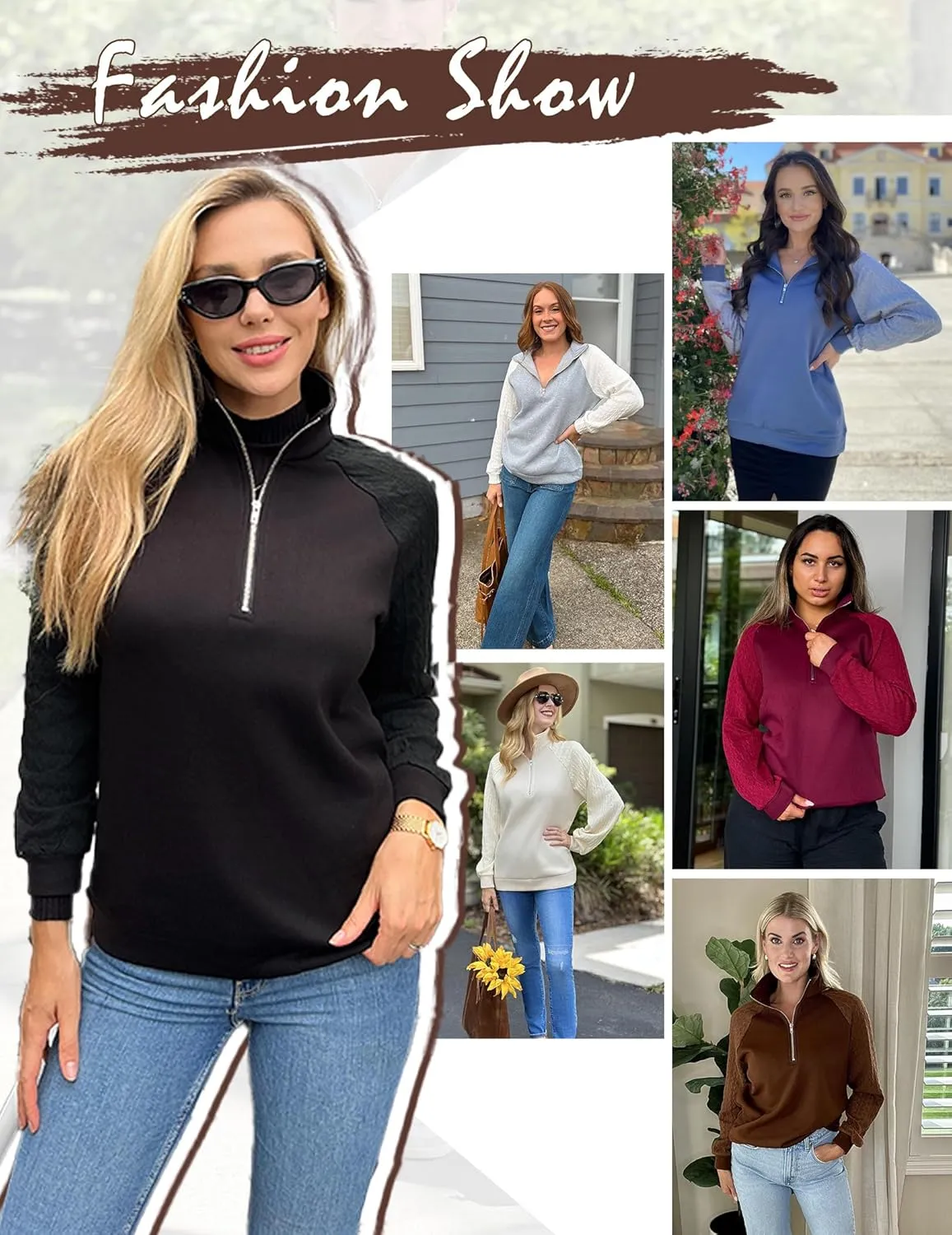 Zeagoo Women Sweatshrits Quarter Zip Pullover Lightweight Sweatshirt Casual Cable Knit Sleeve Hoodies Loose Outfits Clothes