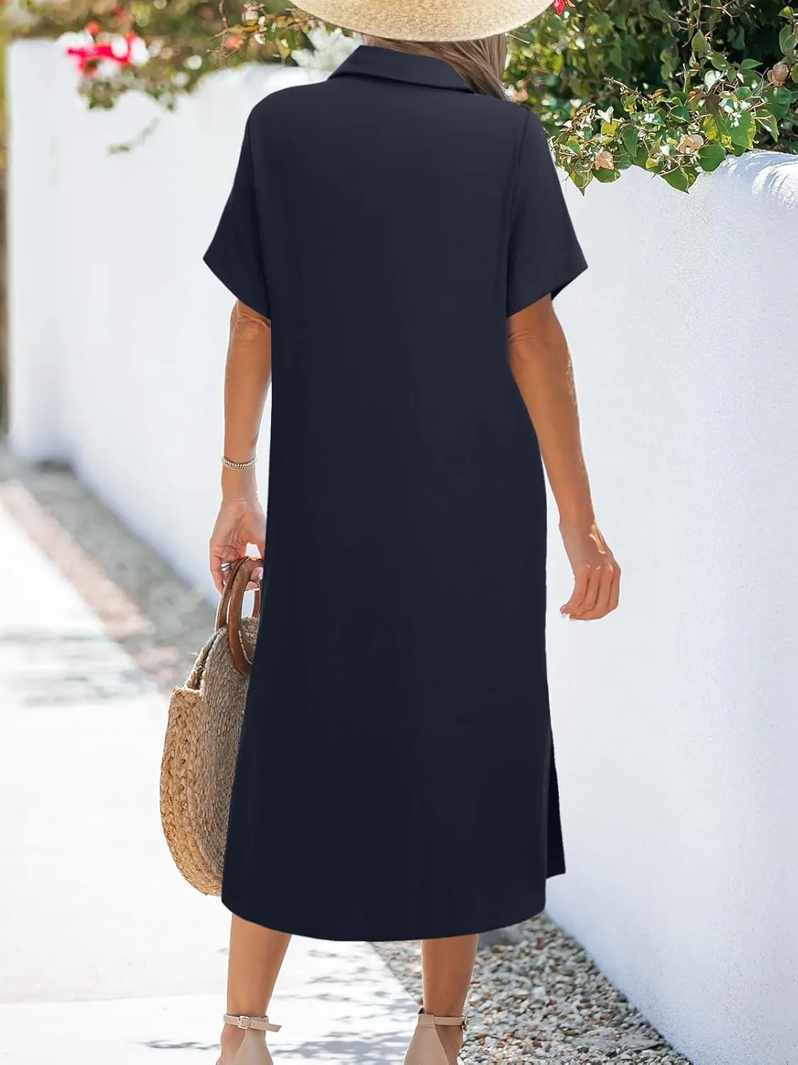 Zeagoo Womens Dress Summer Casual Short Sleeve Button Down Shirt Dress Beach Cover Up Dress with Pockets
