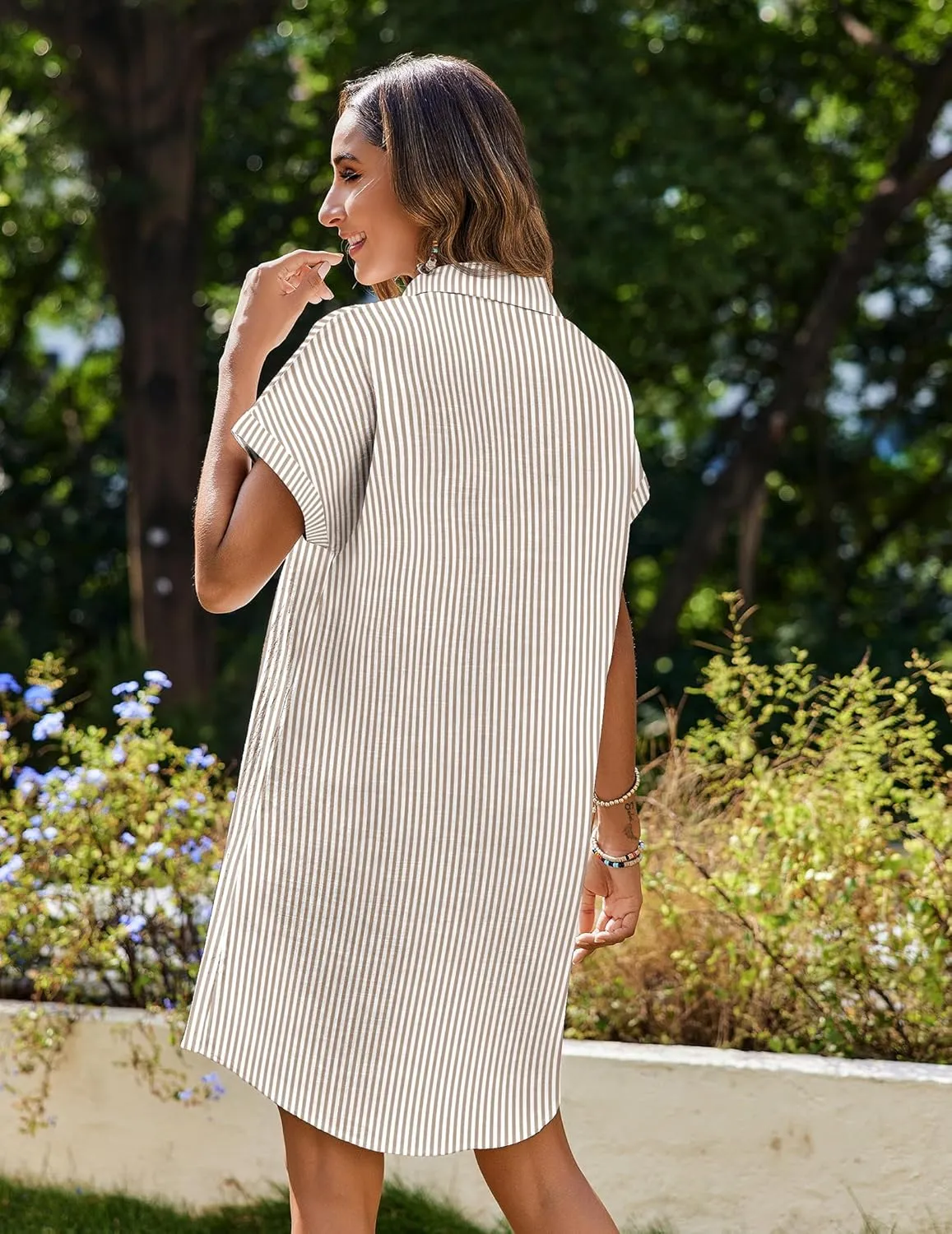 Zeagoo Women's Summer Dress 2025 Cotton Button Down Short Sleeve Tshirt Dresses Casual Flowy V Neck Loose Mini Beach Dress